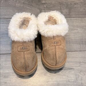 UGG Chestnut Suede Slippers with Cream Fur